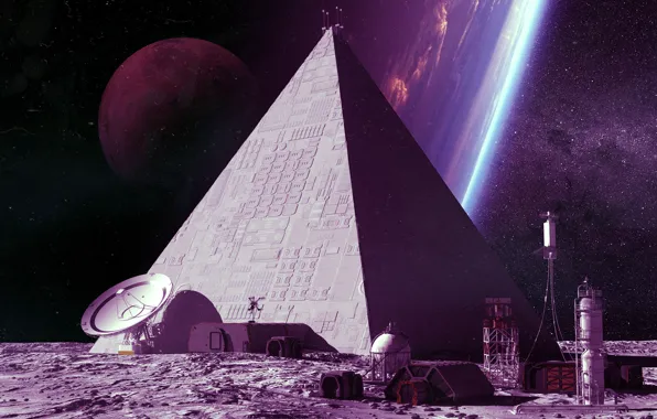 Звезды, Станция, Космос, Стиль, Планеты, Пирамида, Fantasy, Planets