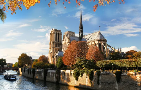 Картинка осень, мост, природа, город, река, Франция, Париж, Сена