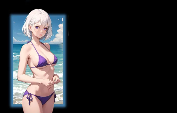 Kawaii, girl, hot, sexy, beach, ocean, boobs, anime