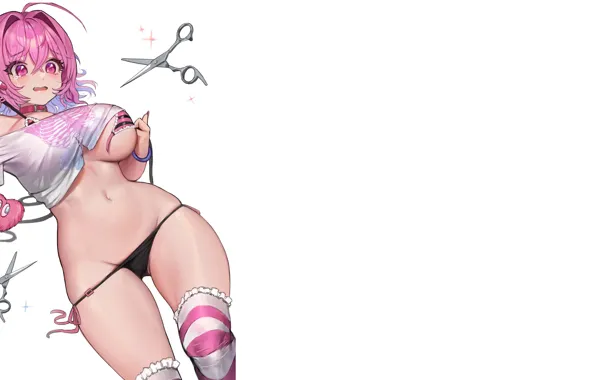 Girl, sexy, Anime, boobs, breasts, scissors, oppai
