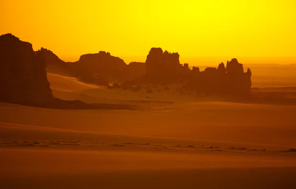 Картинка песок, свет, горы, жёлтый, пустыня