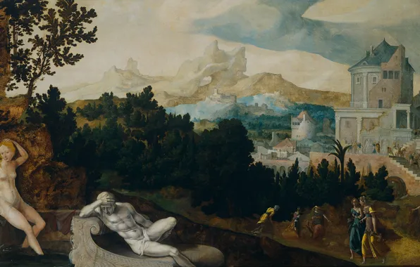 Масло, картина, мифология, Туалет Вирсавии, Ян ван Скорел, Jan van Scorel, 1540