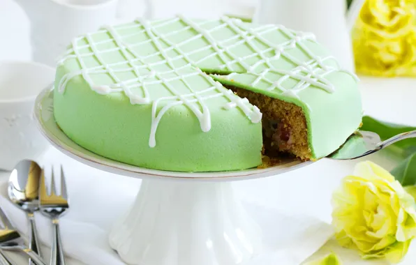 Цветы, зеленый, торт, cake, десерт, выпечка, глазурь, dessert