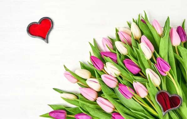Любовь, цветы, сердце, букет, тюльпаны, love, розовые, heart