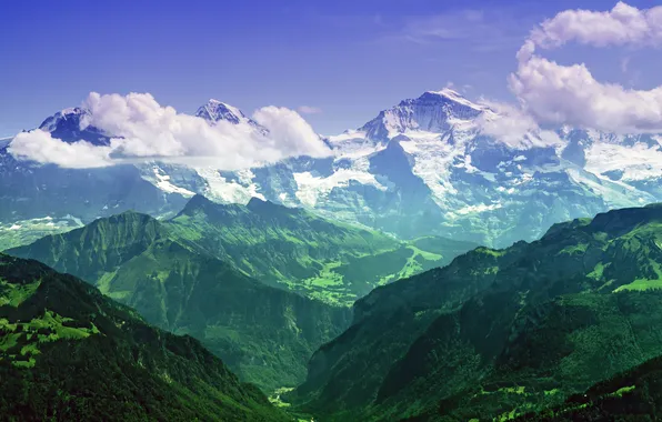 Пейзаж, горы, природа, долина, Switzerland, альпы, Bernese Alps
