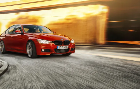 Картинка поворот, BMW, red, 335i, front, F30, Sedan, 3 Series