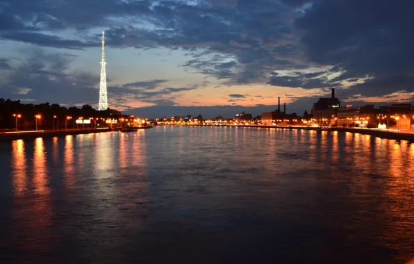 Картинка ночь, огни, Санкт-Петербург, набережная, нева