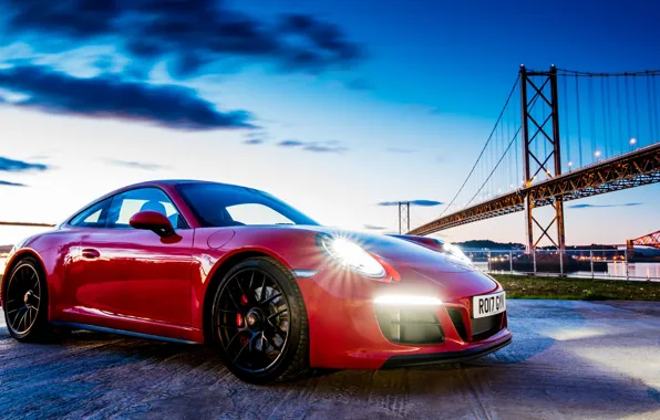 Мост, вечер, 911, Porsche, Coupe, Carrera, GTS, 2017
