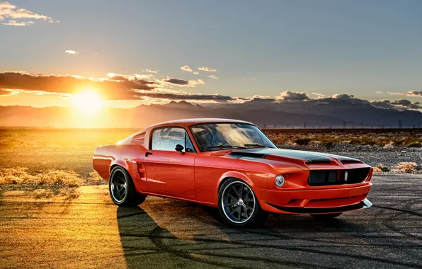 Солнце, закат, Mustang, Ford, мустанг, форд, 1968