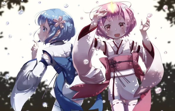 Дети, демоны, anime, art, сёстры, рог, Ram, Rem