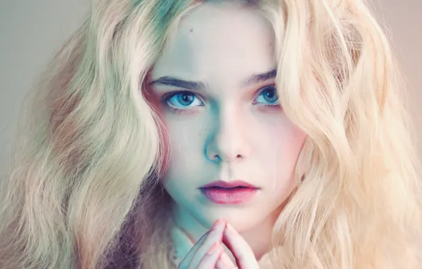 Взгляд, девушка, лицо, актриса, блондинка, Elle Fanning