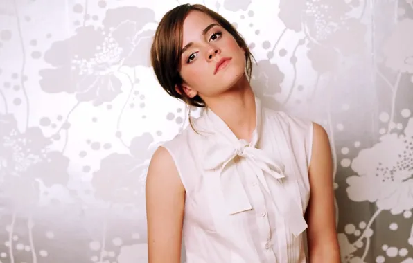 Картинка белый, взгляд, светлый, актриса, шатенка, красивая, Эмма Уотсон, Emma Watson