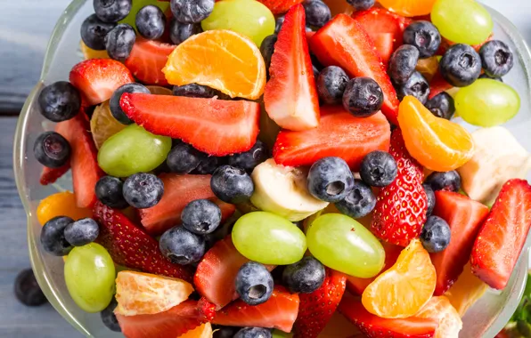 Картинка черника, клубника, виноград, десерт, fruit, strawberry, мандарин, фруктовый салат