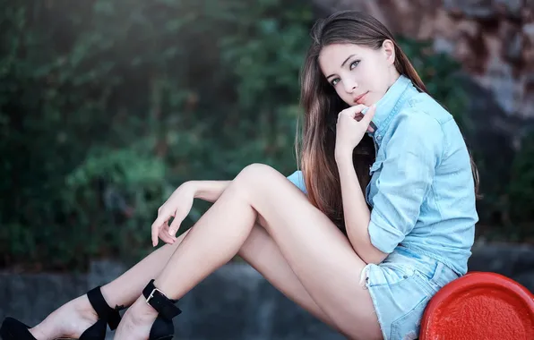 Girl, shorts, legs, beautiful, sweet, shirt, long-haired