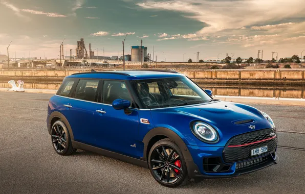 Дорога, авто, небо, синий, мост, Mini, John Cooper