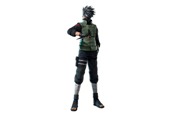 Минимализм, белый фон, парень, Наруто, Naruto, Хатаке Какаши, 3д графика