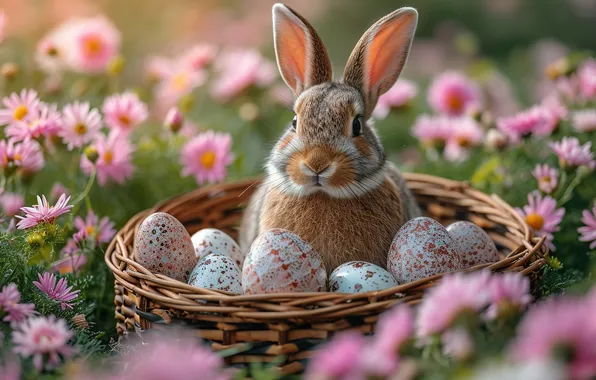 Цветы, яйца, весна, colorful, Пасха, happy, flowers, spring