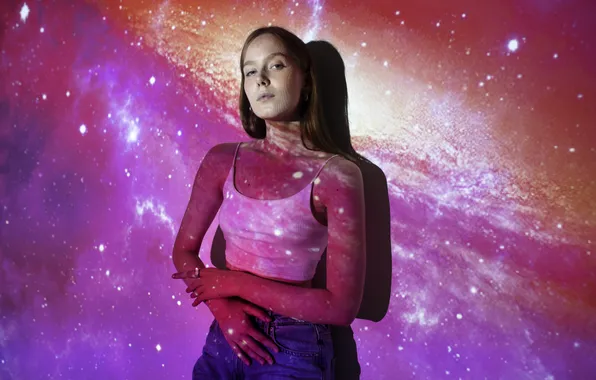 Universe, woman, texture, young, standing, projection