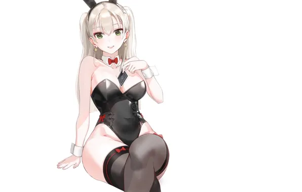 Girl, hot, sexy, Anime, green eyes, boobs, stockings, pretty