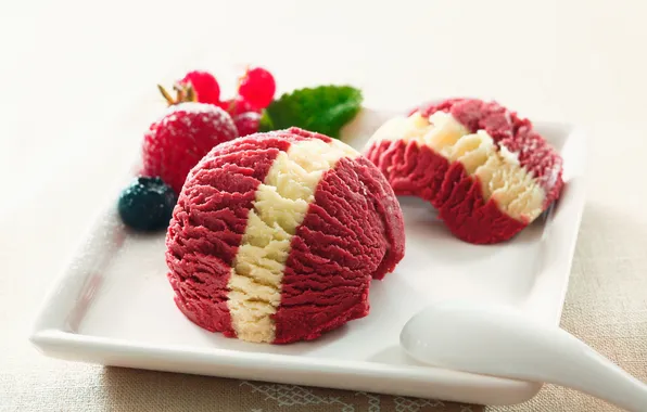 Картинка ягоды, ложка, мороженое, десерт