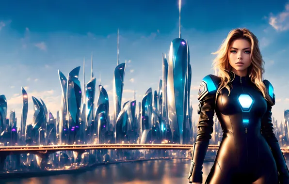 City, future, girl, fantasy