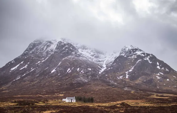 House, storm, countryside, farm, mounatins, couds