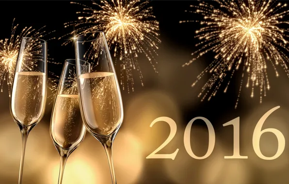 Салют, Новый Год, бокалы, golden, шампанское, New Year, Happy, champagne