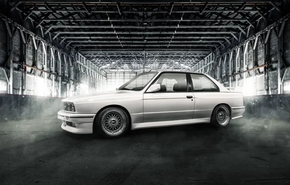 Картинка BMW, white, coupe, E30, BBS