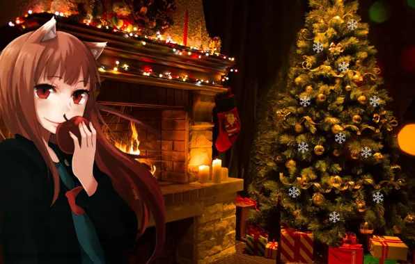 Новый год, Холо, spice and wolf, Волчица и Пряности, Обои на Рабочий Стол