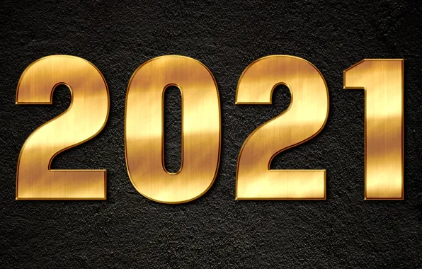 Цифры, Новый год, черный фон, золотые, дата, 2021