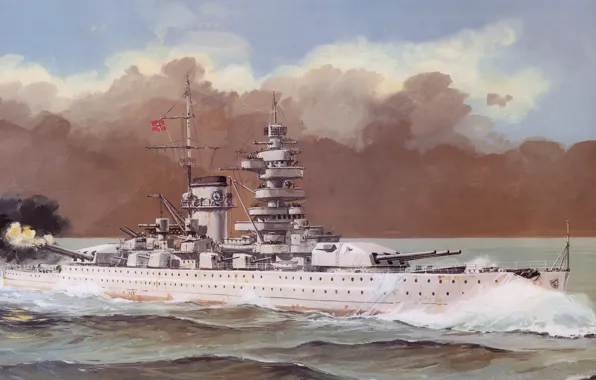 Корабль, арт, флот, военный, линкор, немецкий, WW2, Admiral Scheer