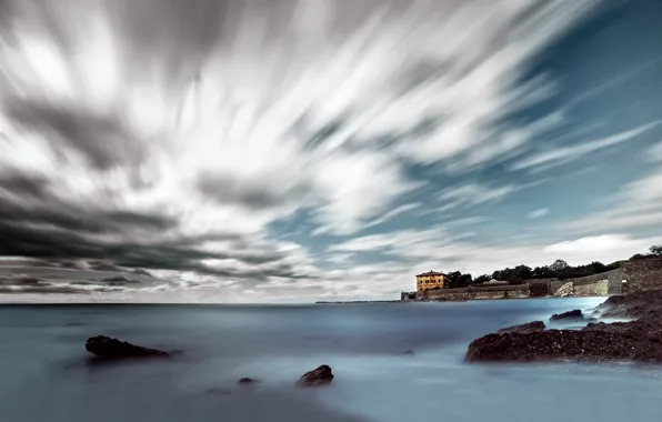 Море, облака, дом, house, sea, clouds