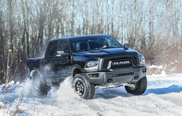 Зима, снег, скорость, Dodge, автомобиль, winter, Ram 1500, Rebel Black Crew Cab