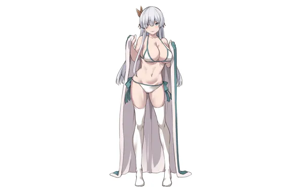 Girl, sexy, Anastasia, cleavage, thighhighs, erect nipples, long hair, legs