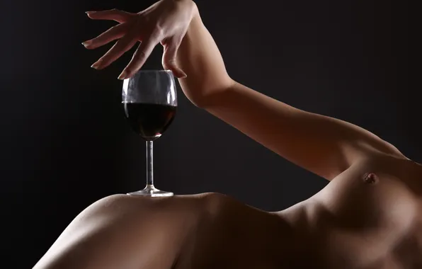 Грудь, вино, красное, бокал, бедро
