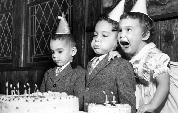 Дети, эмоции, день рождения, торт