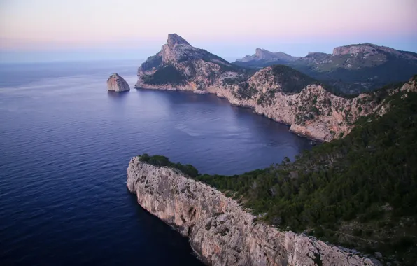 Море, деревья, камни, скалы, берег, Spain