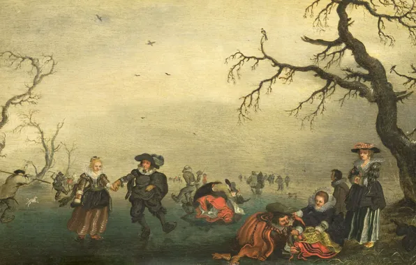 Масло, картина, 1625, Адриан ван де Венне, Adriaen van de Venne, Фигуристы