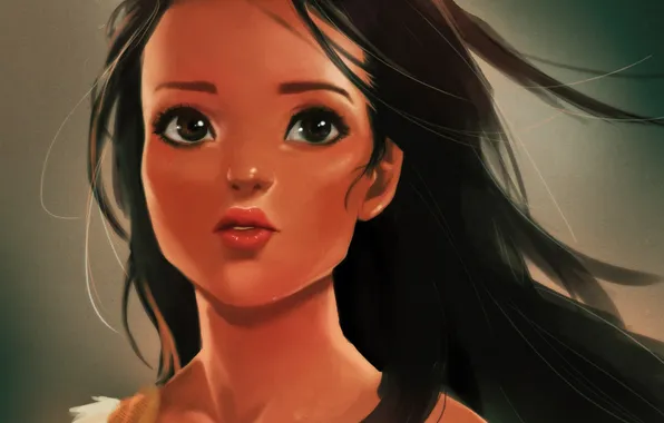 Картинка девушка, лицо, ветер, волосы, арт, pocahontas, 2d75