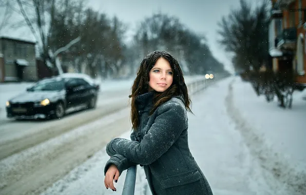Картинка снег, город, губки, прелесть, пальто, Mari, Александр Веселов