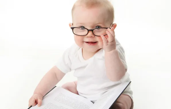 Дети, фото, настроение, очки, книга, младенец