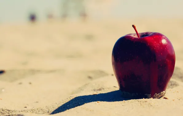 Картинка песок, пляж, фон, красное, widescreen, обои, apple, яблоко