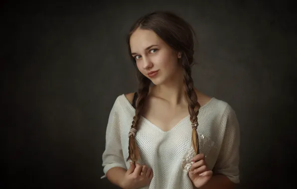 Улыбка, Анна, косы, ретушь, Илья Филимошин