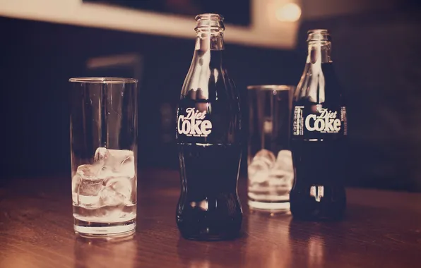 Лед, стаканы, бутылки, напиток, газировка, coke