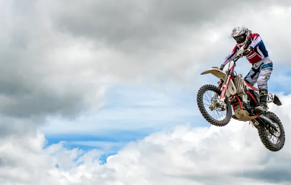 Небо, прыжок, спорт, мотоцикл