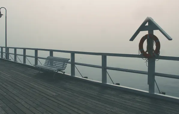 Fog, bench, pier