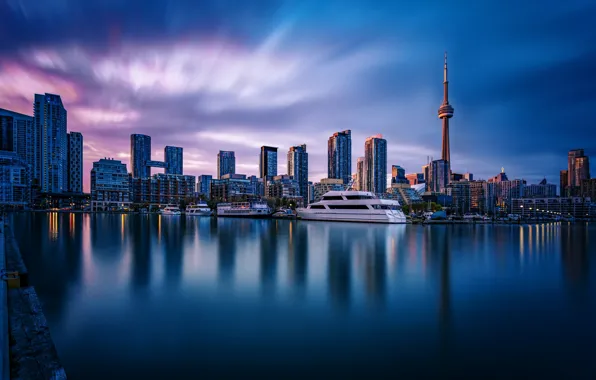 Здания, яхты, Канада, Торонто, Canada, небоскрёбы, гавань, Toronto