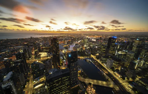 Картинка sunrise, architecture, downtown, australia, melbourne