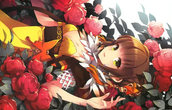 Картинка девушка, цветы, поза, розы, лежит, art, nardack
