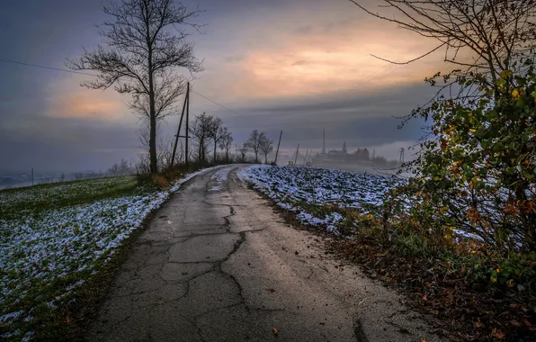 Картинка дорога, осень, ночь